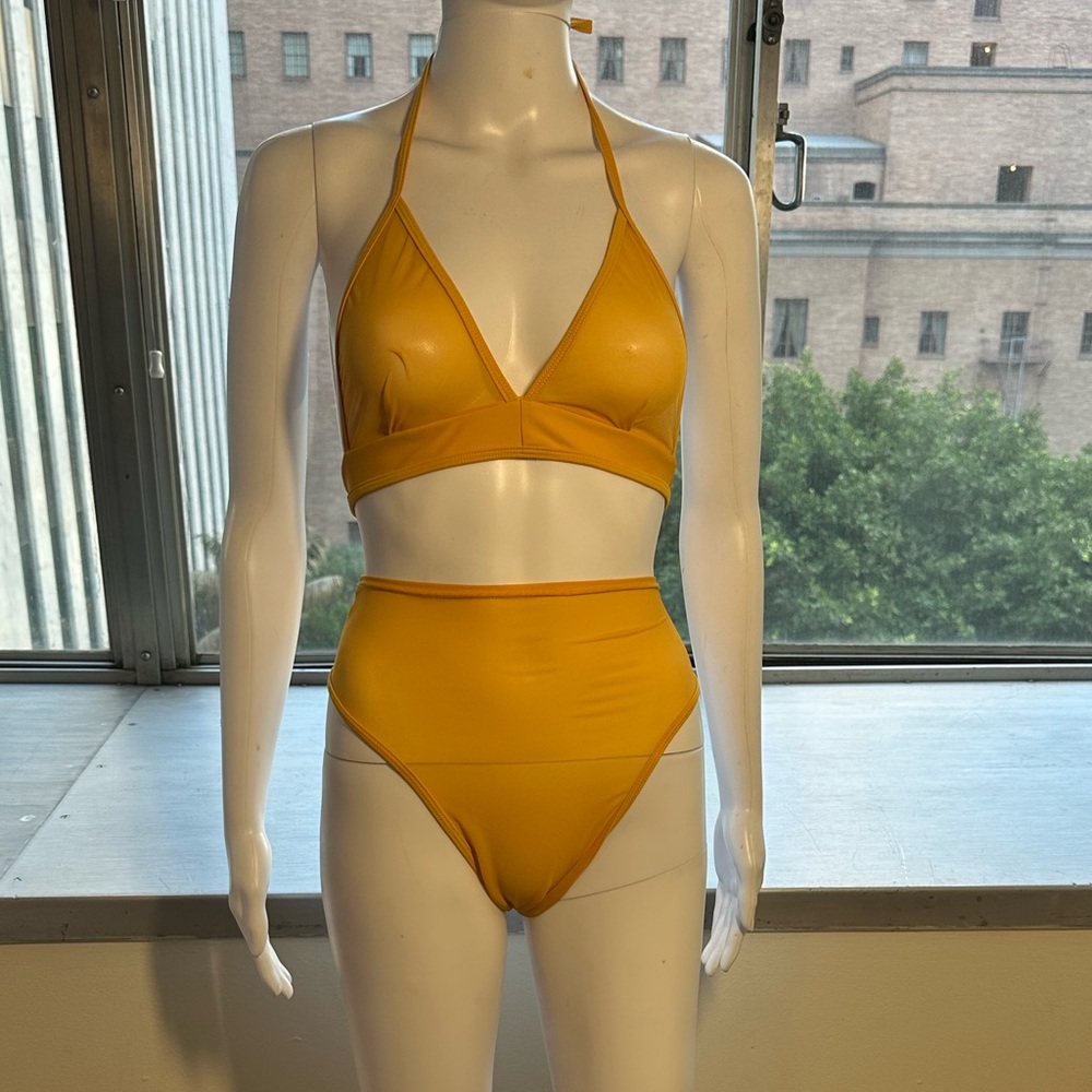 Mustard yellow mesh halter swim / rave / dance top